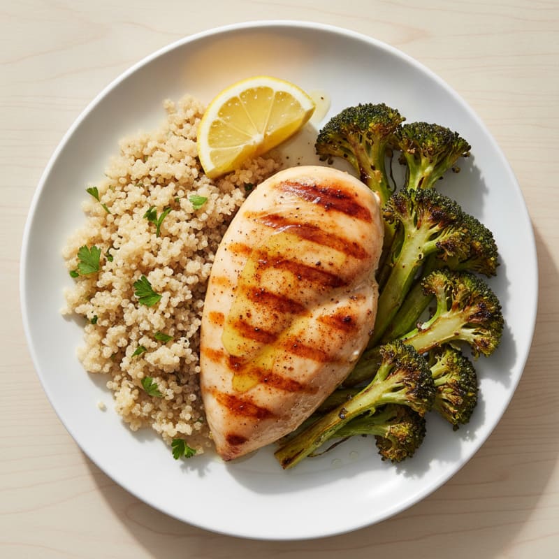 Grilled Chicken Breast with Quinoa and Roasted Broccoli