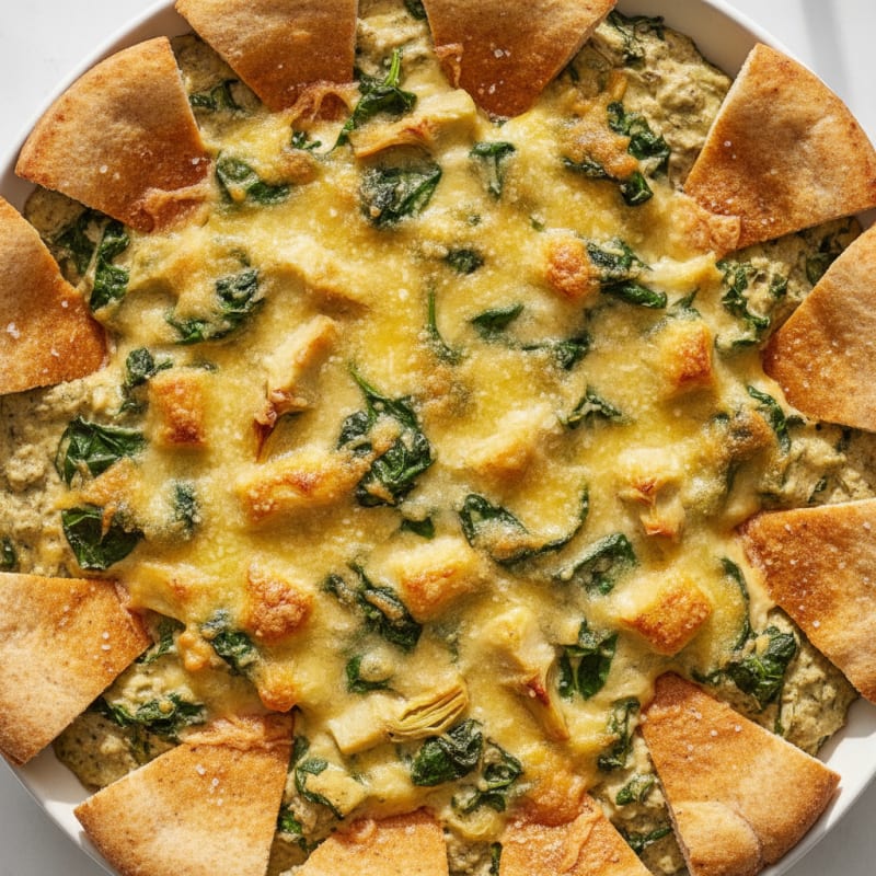 Baked Spinach Artichoke Dip with Toasted Pita