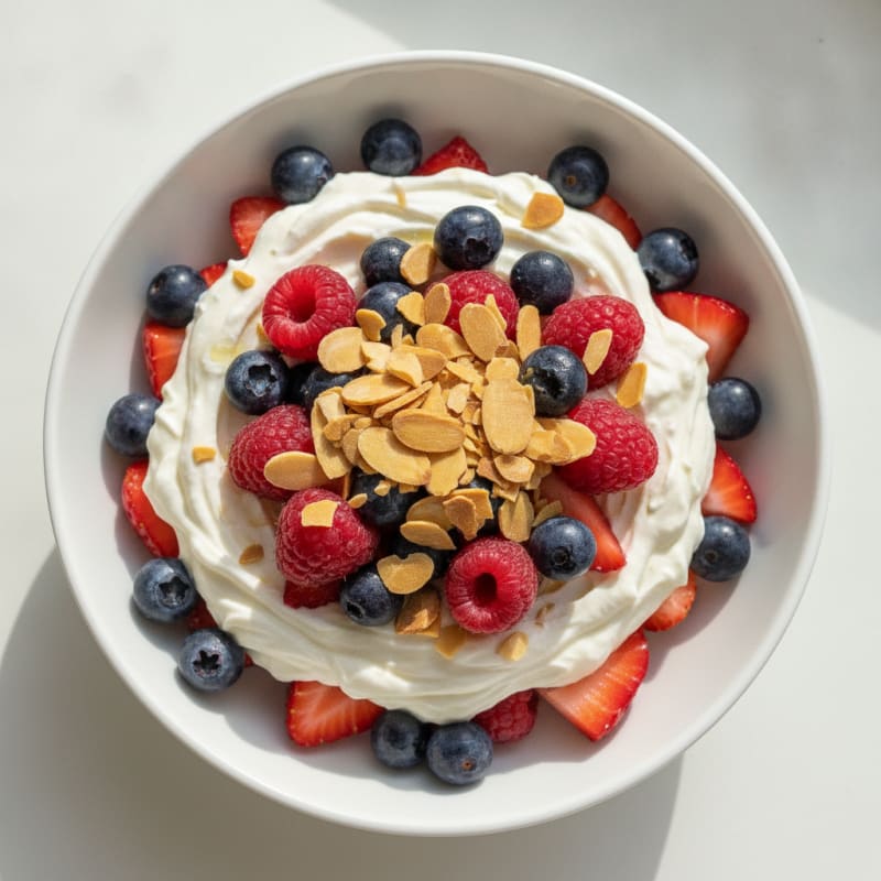 Greek Yogurt Protein Parfait with Mixed Berries and Almonds