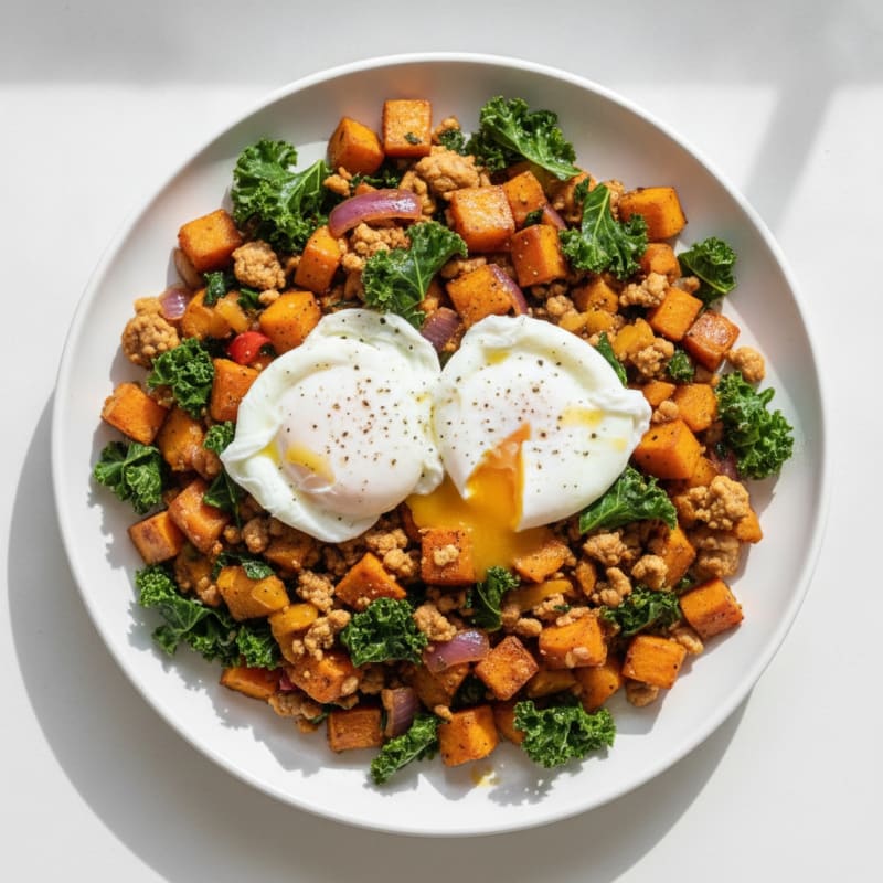Sweet Potato Hash with Poached Eggs