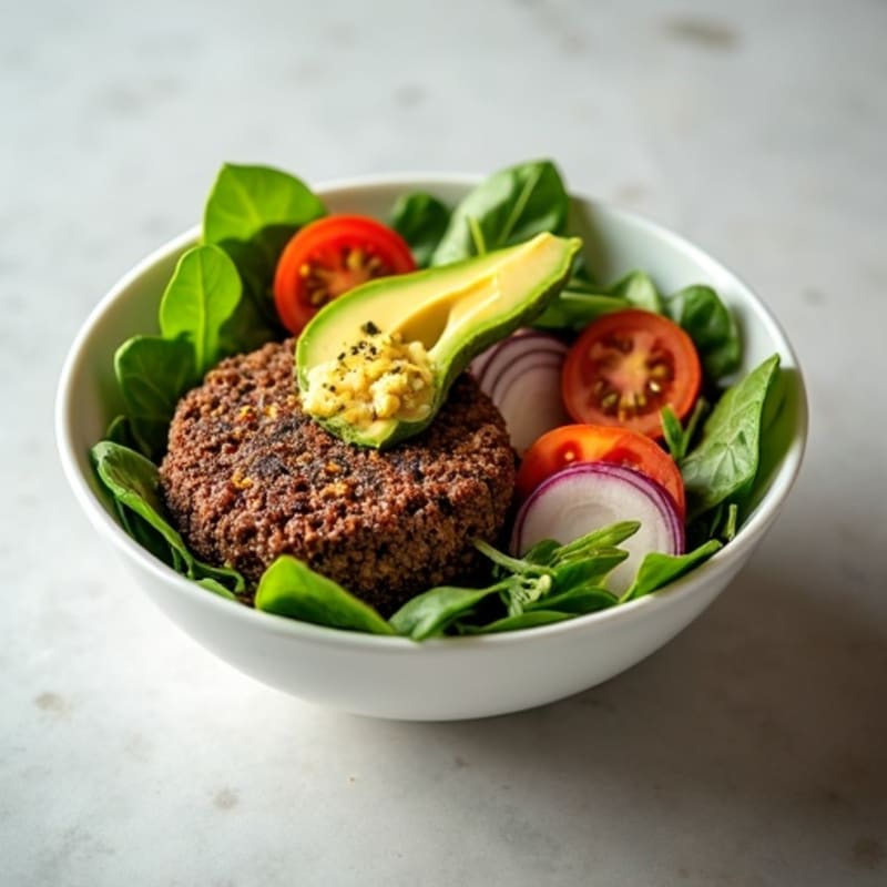 Lean Ground Beef Burger Bowl with Fresh Crispy Greens