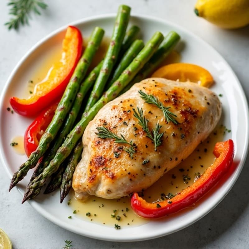 Sheet Pan Lemon Herb Chicken with Roasted Asparagus and Bell Peppers
