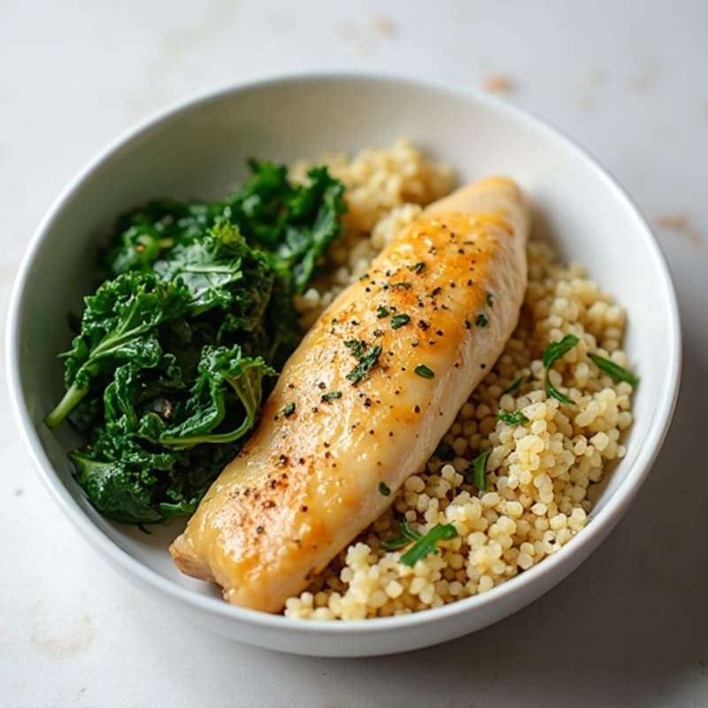 Steamed Lemon Herb Chicken with Wilted Chard and Fluffy Quinoa