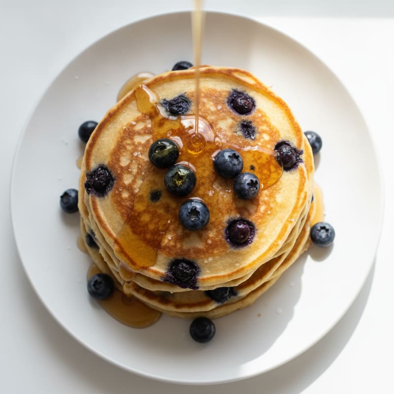 Blueberry Ricotta Pancakes with Maple Syrup