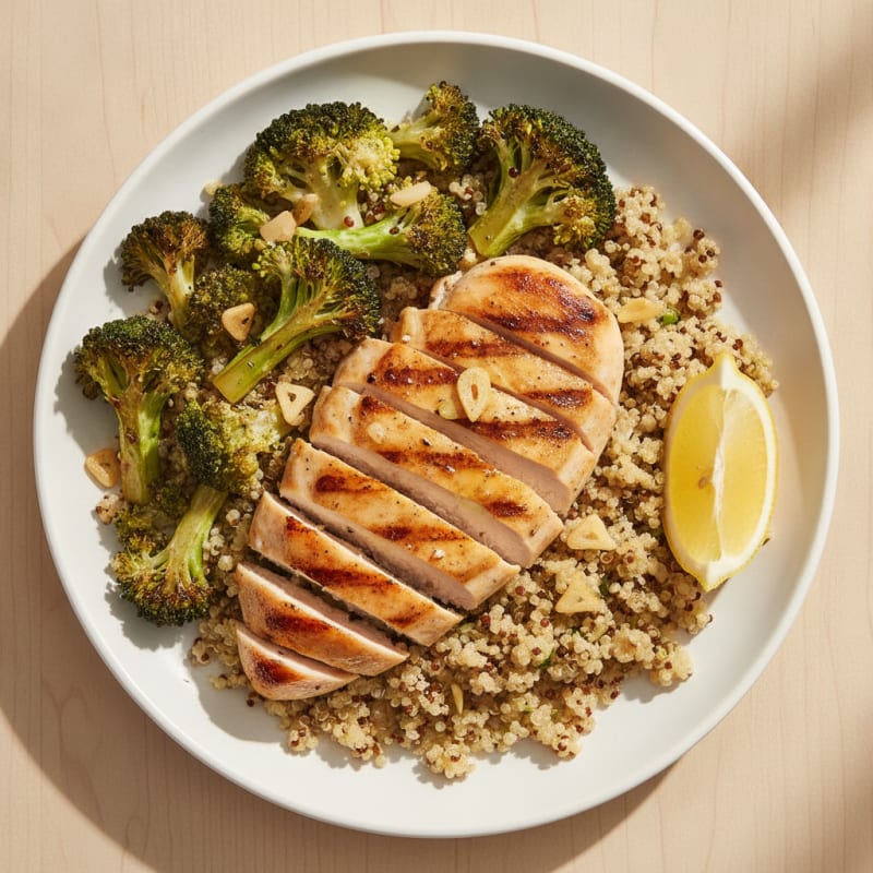 Grilled Chicken Breast with Roasted Broccoli and Quinoa