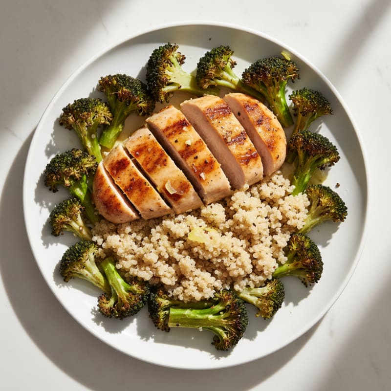 Grilled Chicken Breast with Roasted Broccoli and Quinoa