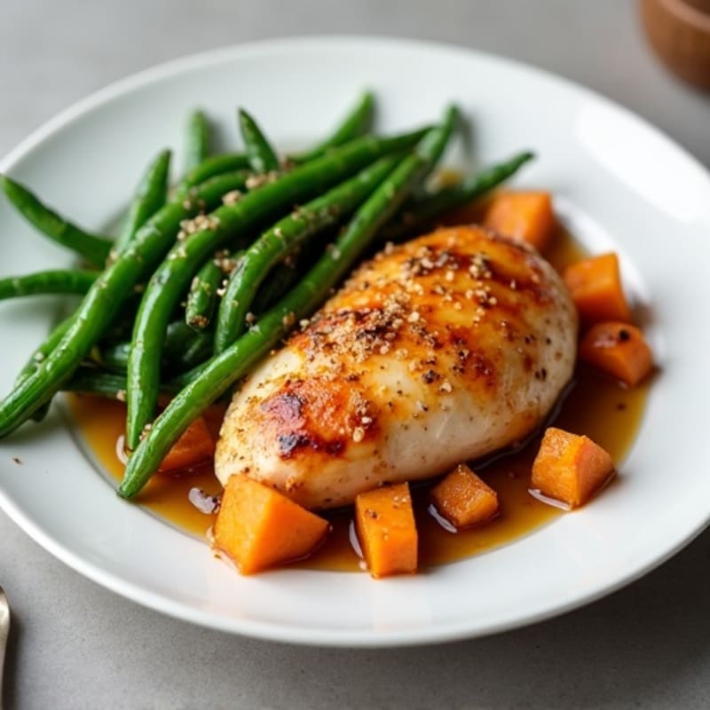 Maple-Glazed Chicken with Roasted Sweet Potato and Crispy Green Beans