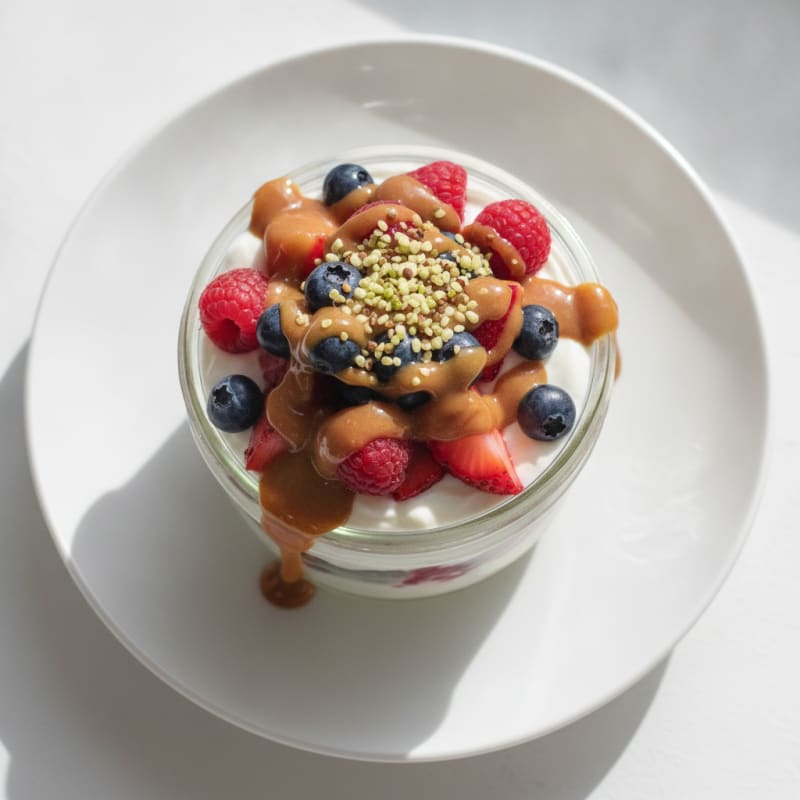 Greek Yogurt Parfait with Mixed Berries and Almond Butter