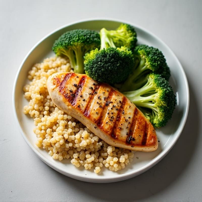 Grilled Chicken Breast with Quinoa and Roasted Broccoli