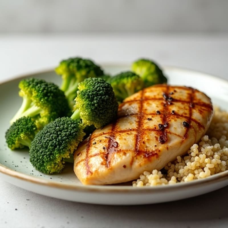 Grilled Chicken Breast with Quinoa and Roasted Broccoli