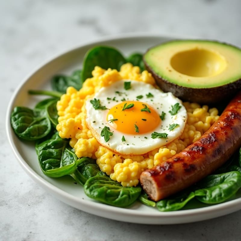 Cottage Cheese Scramble with Spinach and Turkey Sausage