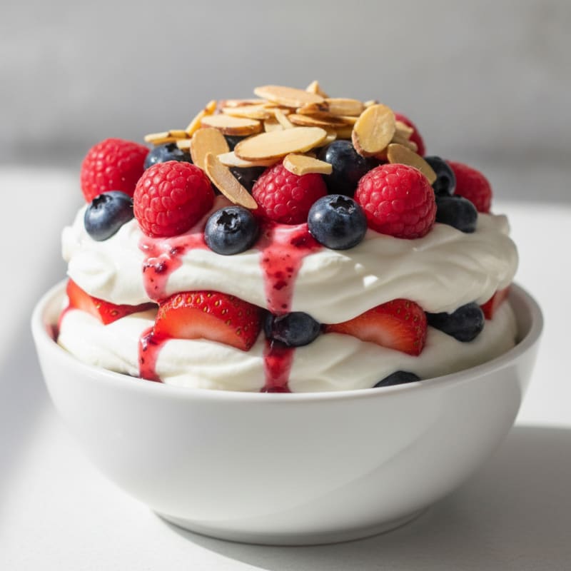 Greek Yogurt Protein Parfait with Mixed Berries and Almonds