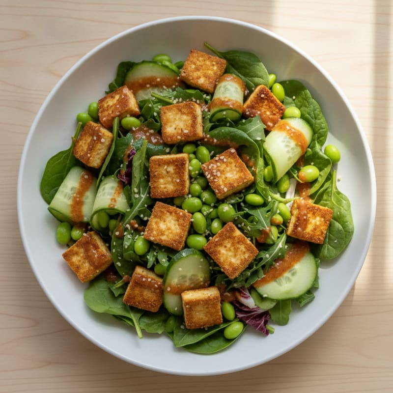 Ginger-Sesame Tofu Salad with Mixed Greens
