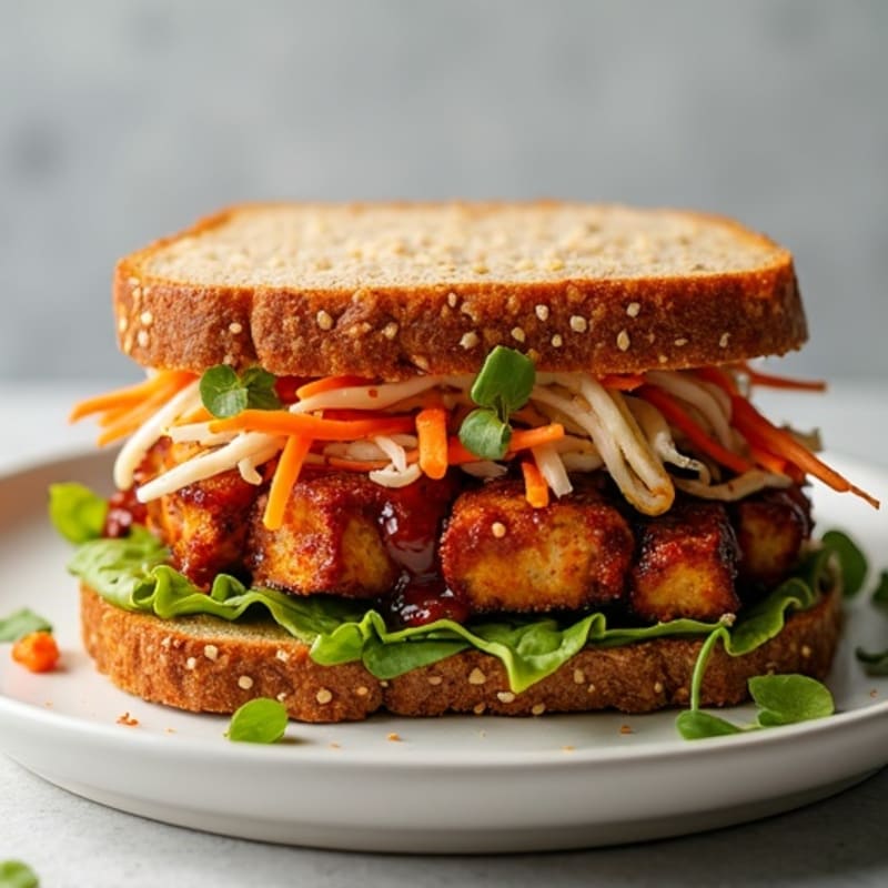 Smoky BBQ Tempeh Sandwich with Crunchy Slaw