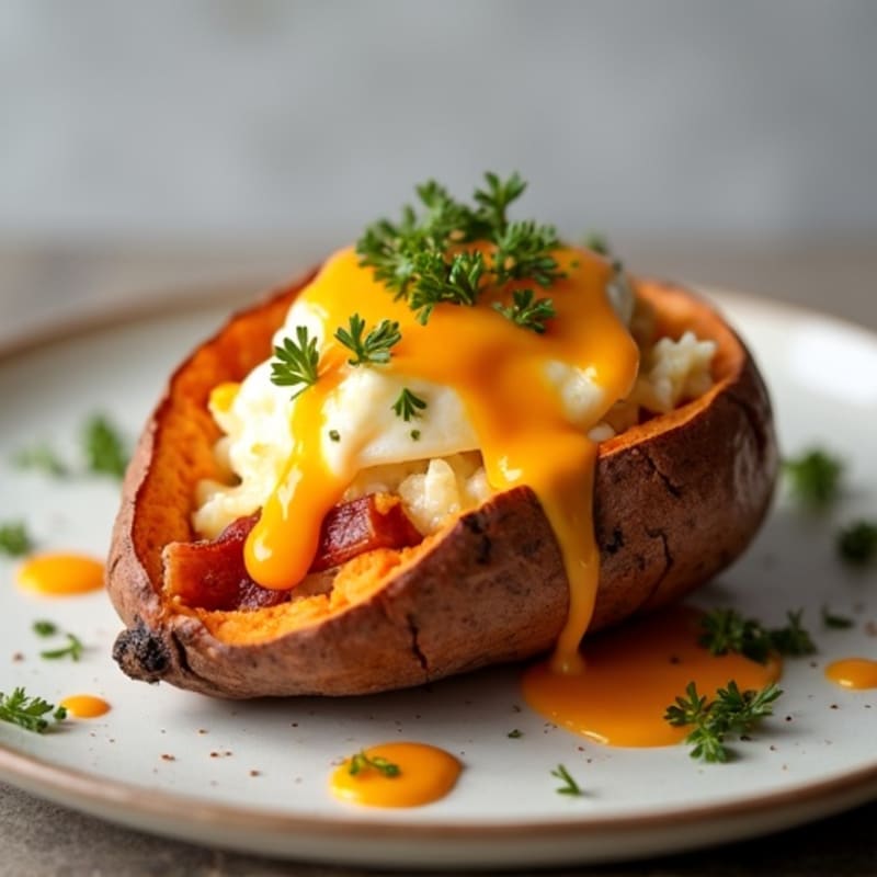 Crispy Bacon-Stuffed Sweet Potato with Melted Cheddar