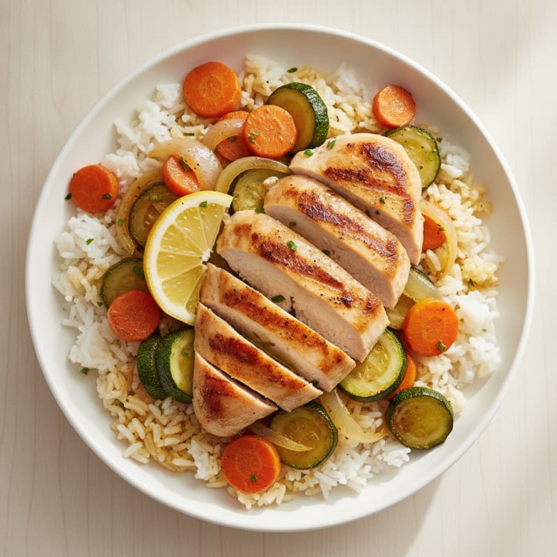 Grilled Chicken and Roasted Vegetable Rice Bowl
