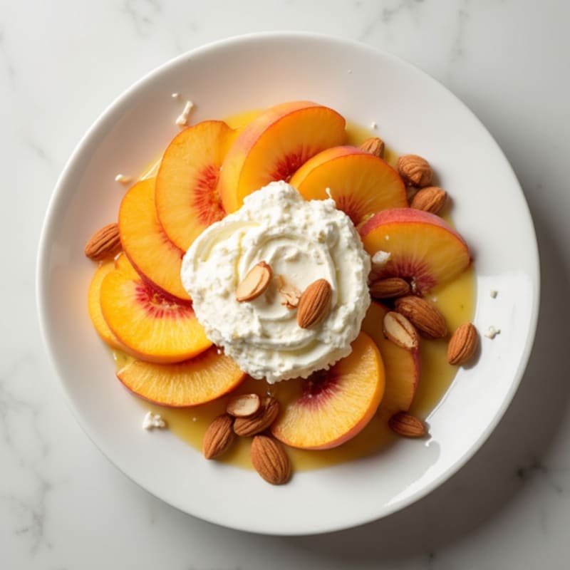 Cottage Cheese with Sliced Peaches and Toasted Almonds