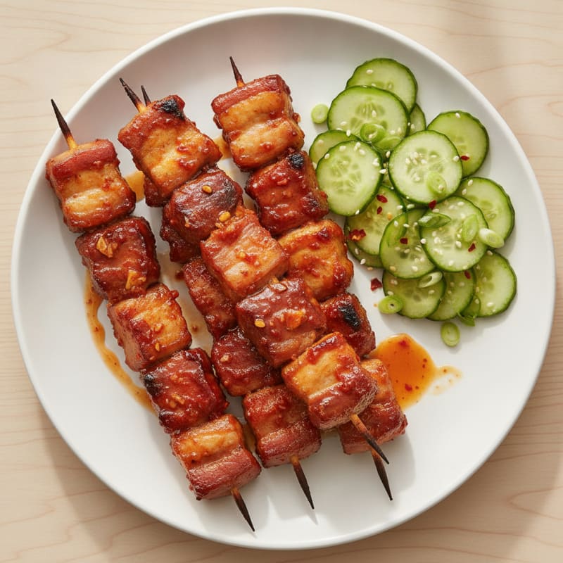 Spicy Gochujang Pork Belly Skewers