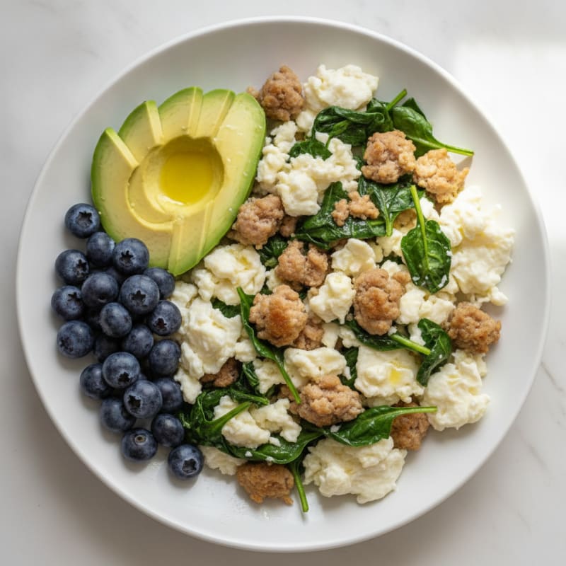 Egg White and Turkey Sausage Scramble with Spinach