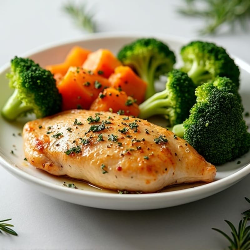 Herb-Roasted Chicken with Sweet Potato and Crispy Broccoli