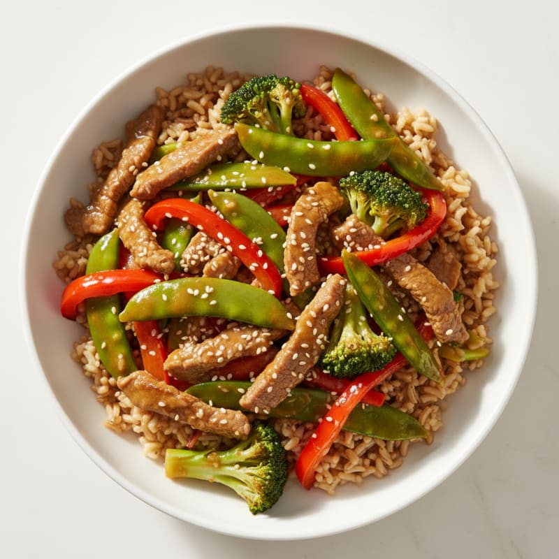 Lean Beef Stir-Fry with Mixed Vegetables and Brown Rice