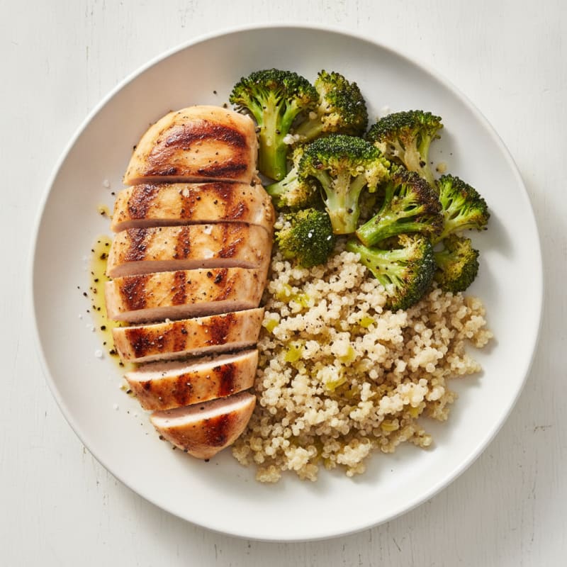 Grilled Chicken Breast with Quinoa and Roasted Broccoli