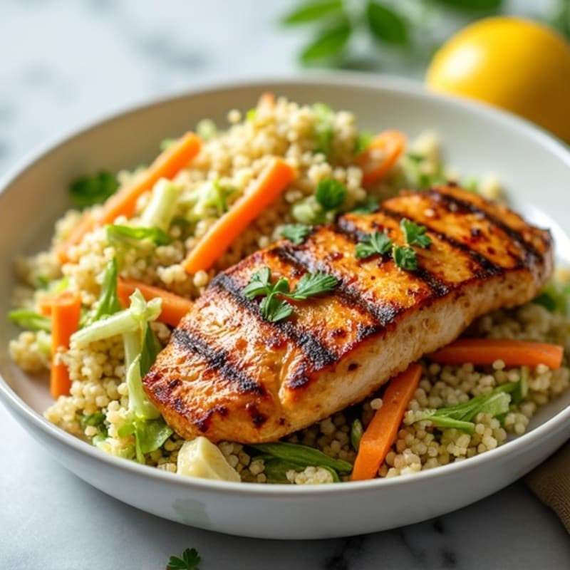 Grilled Chicken Breast with Crunchy Cabbage Slaw and Quinoa