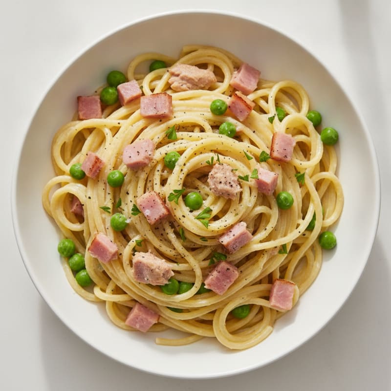 Spaghetti with Ham and Tuna Yogurt Sauce