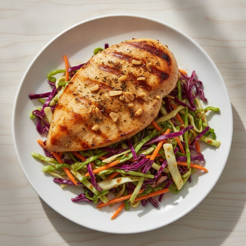 Grilled Chicken Breast with Crunchy Cabbage Slaw