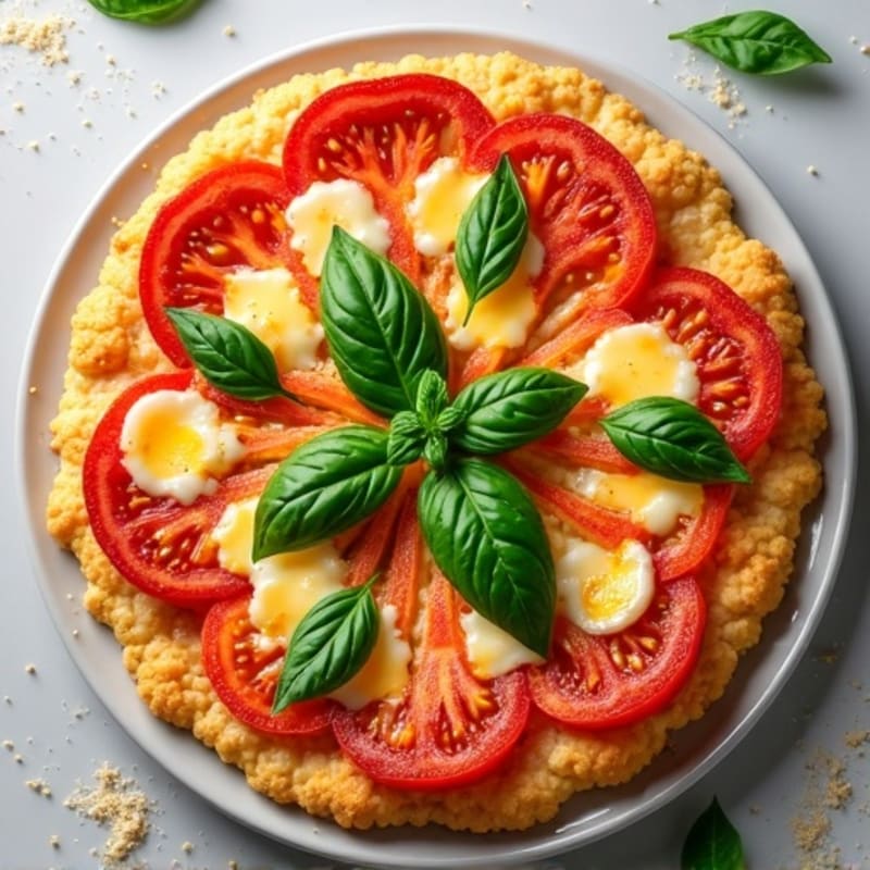 Crispy Cauliflower Crust Pizza with Fresh Tomato and Basil