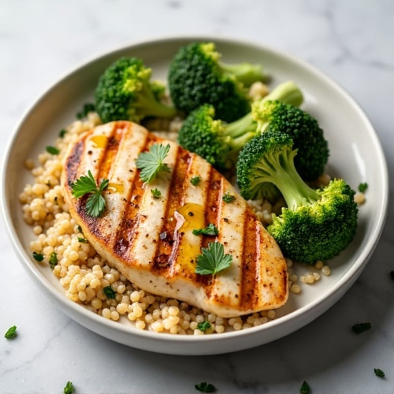 Grilled Chicken Breast with Quinoa and Roasted Broccoli