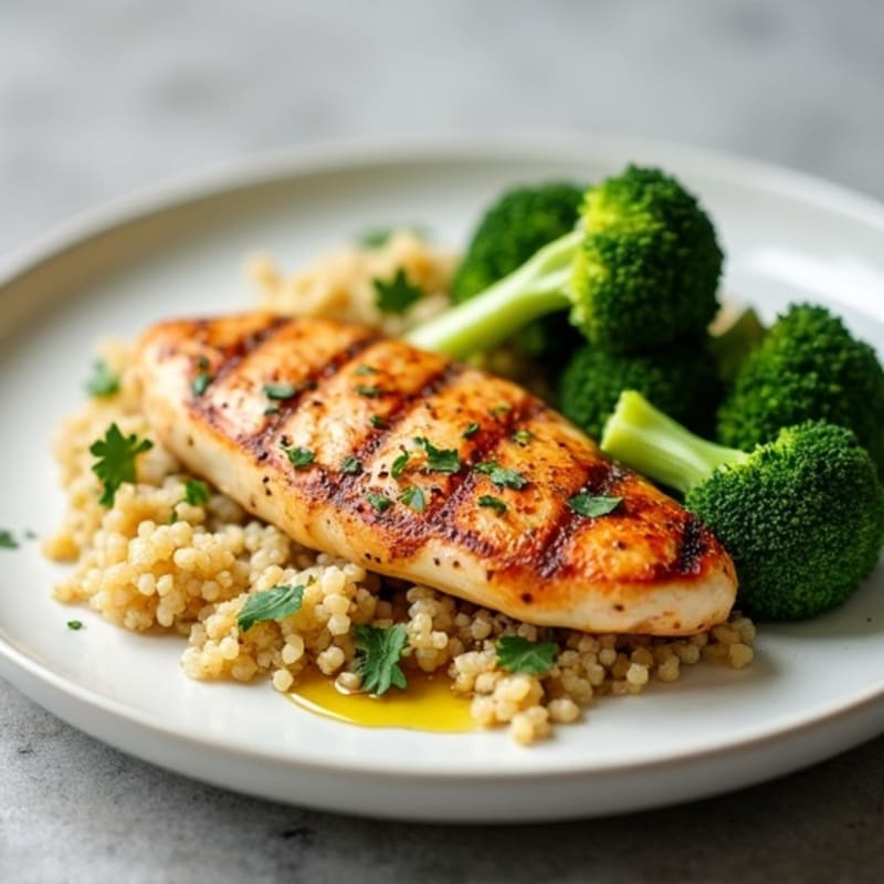 Grilled Chicken Breast with Quinoa and Steamed Broccoli
