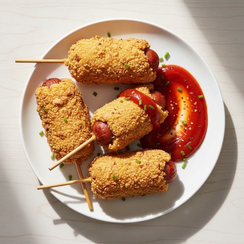 Crispy Golden Corn Dogs with Zesty Ketchup