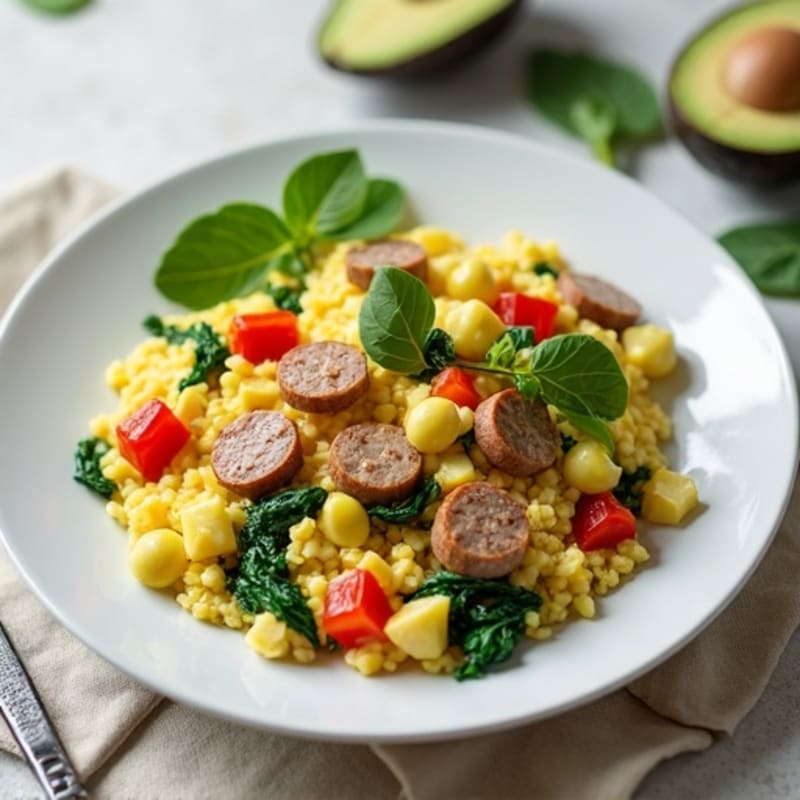 Egg White and Turkey Sausage Scramble with Spinach