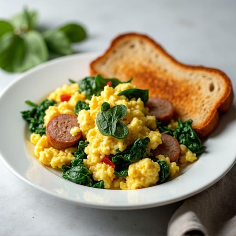 Egg White Spinach Scramble with Turkey Sausage