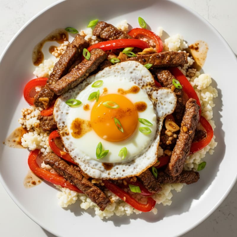 Lean Beef Stir-Fry with Bell Peppers and Cauliflower Rice