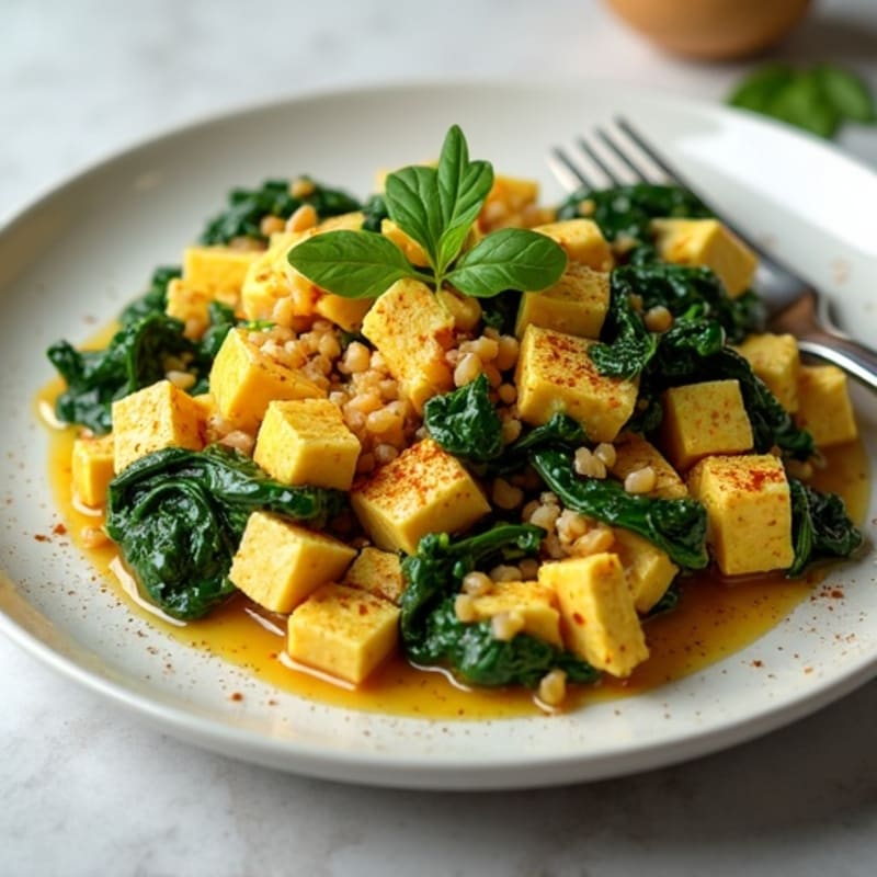 Silky Tofu Scramble with Spinach and Lentils