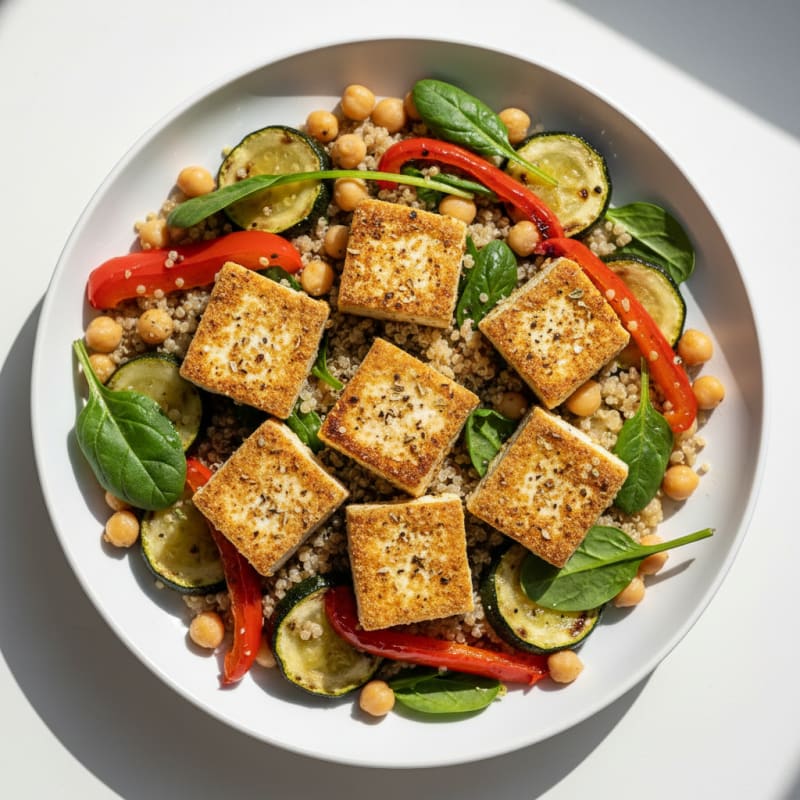 Mediterranean Tofu with Quinoa and Roasted Vegetables