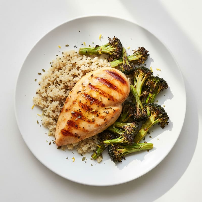Grilled Chicken Breast with Quinoa and Roasted Broccoli