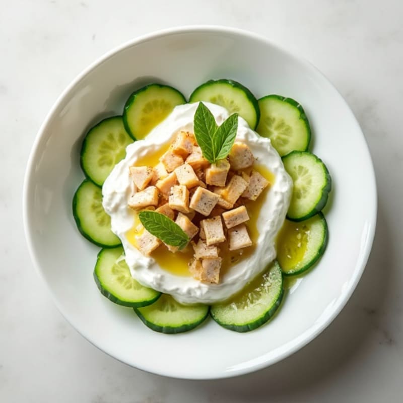 Greek Yogurt with Chopped Chicken Breast and Sliced Cucumbers