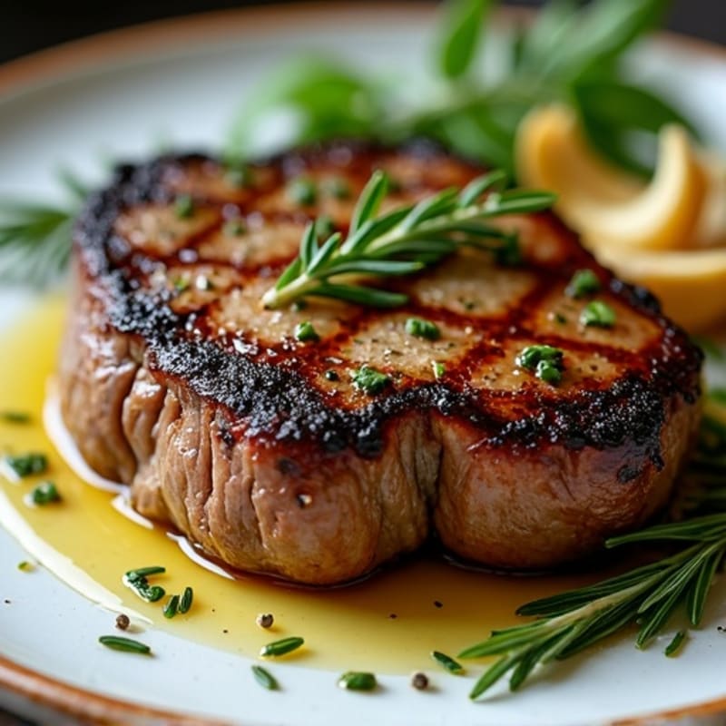 Herb-Crusted Pan Seared Steak with Roasted Garlic