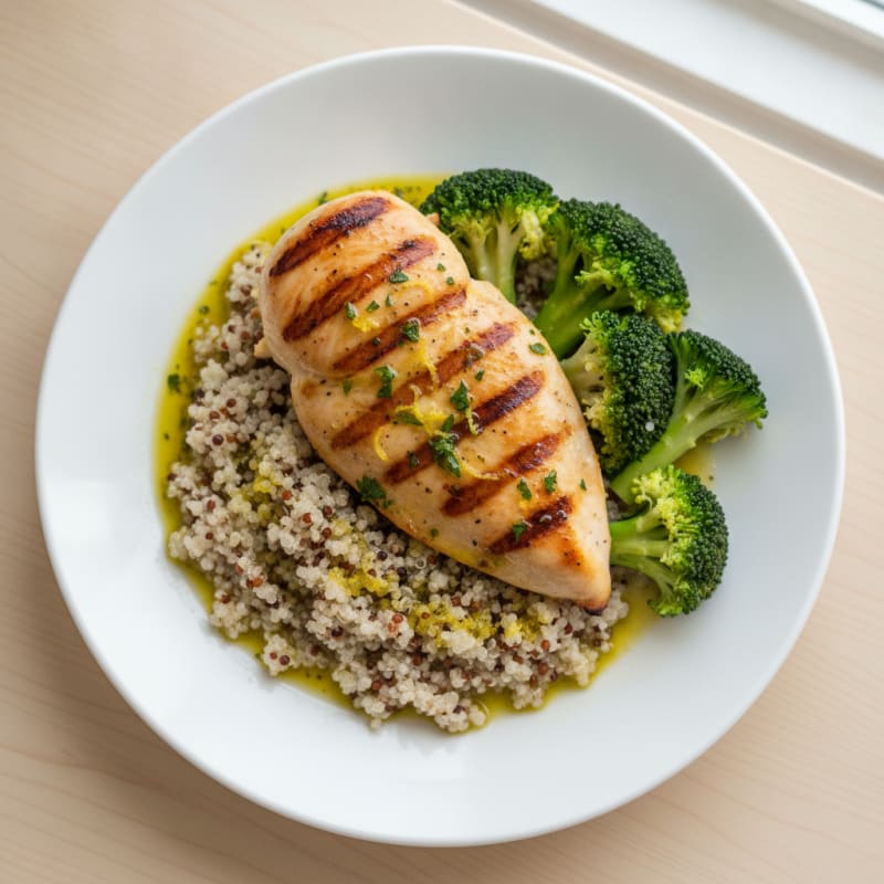 Grilled Chicken Breast with Quinoa and Steamed Broccoli
