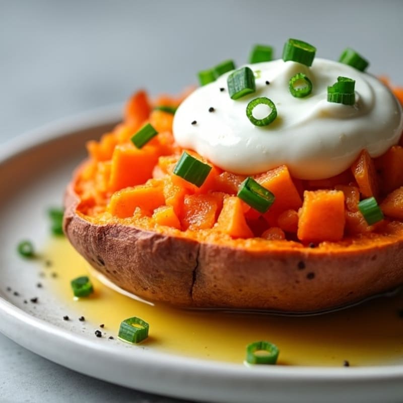 Crispy-Skin Sweet Potato with Greek Yogurt and Chives