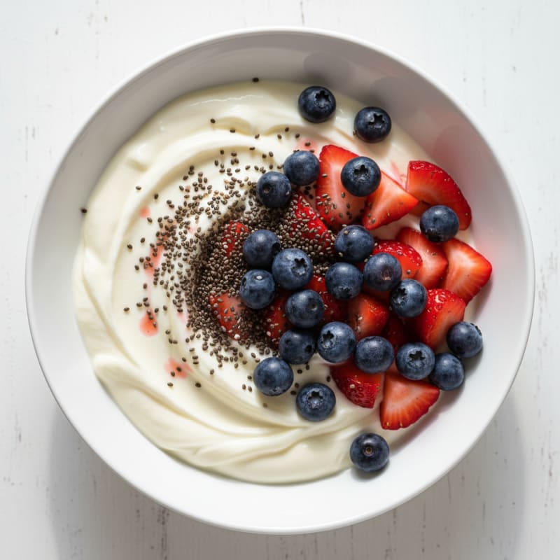 Vanilla Protein Yogurt with Chia Seeds and Fresh Berries
