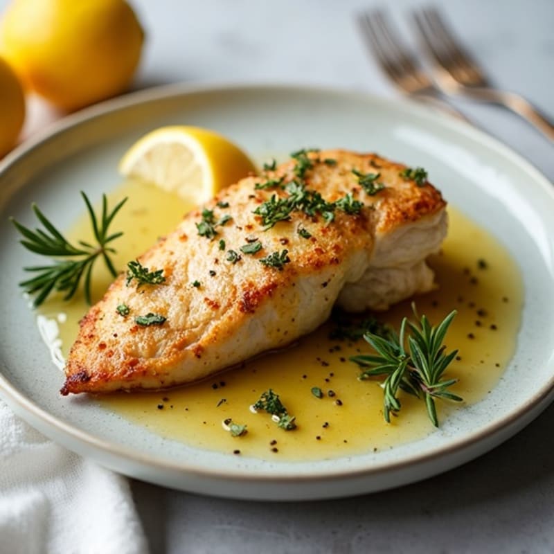 Herb-Crusted Pan Seared Chicken with Lemon Garlic Sauce