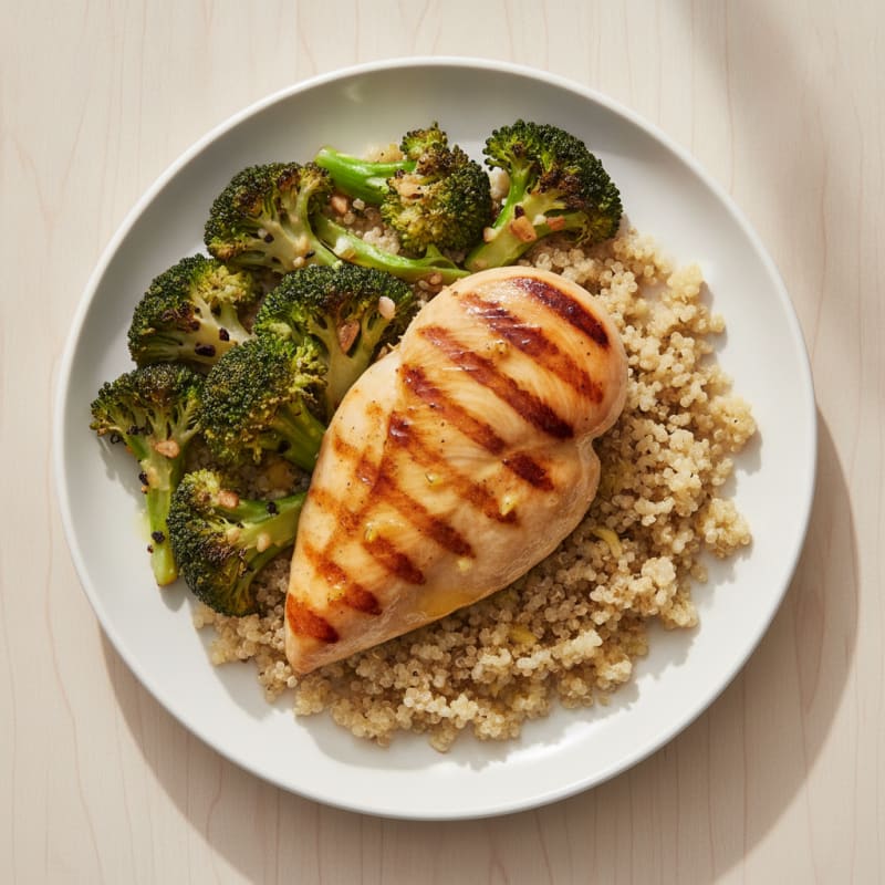 Grilled Chicken Breast with Quinoa and Roasted Broccoli