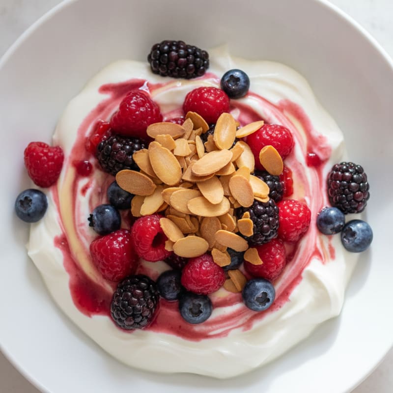 Greek Yogurt Protein Parfait with Mixed Berries and Almonds
