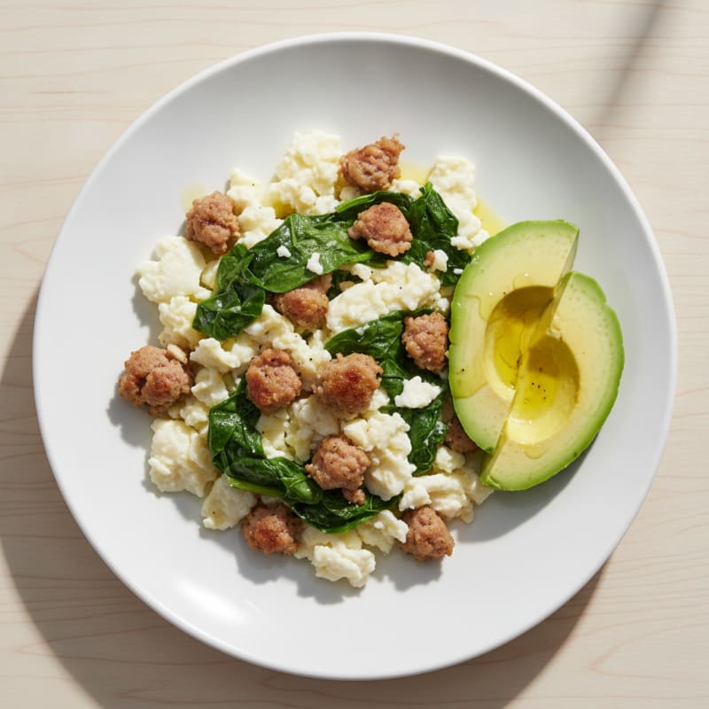 Scrambled Egg Whites with Turkey Sausage and Spinach