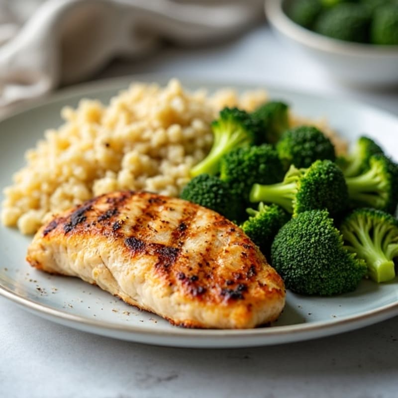 Grilled Chicken Breast with Roasted Broccoli and Quinoa