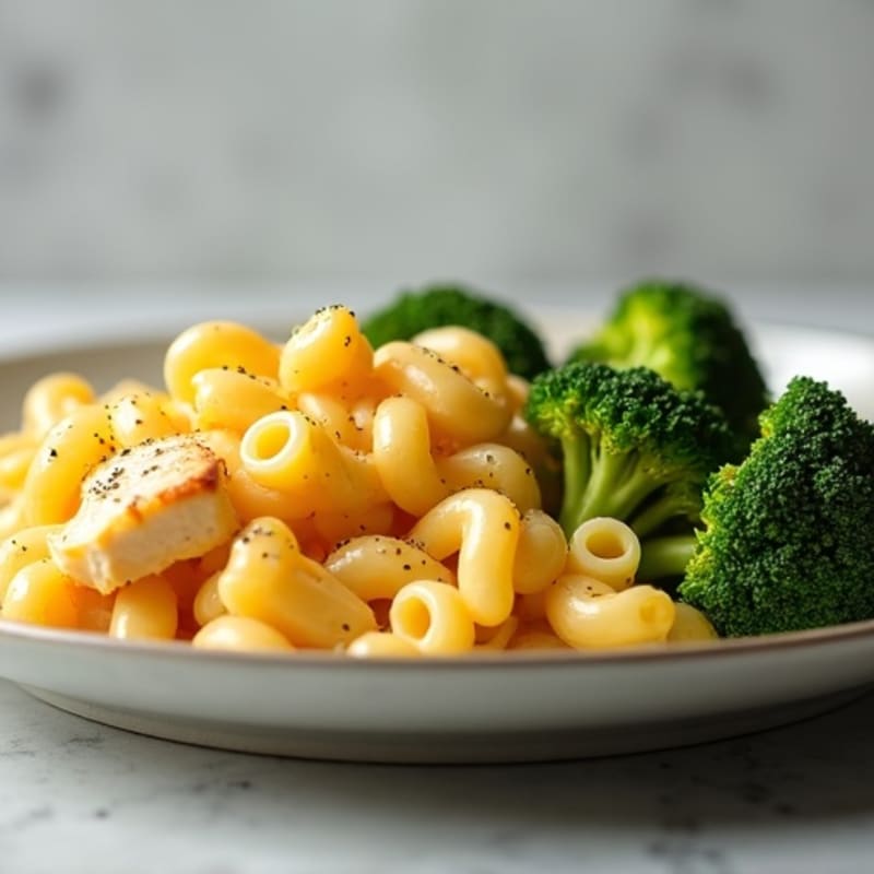 Baked Chicken Mac and Cheese with Roasted Broccoli